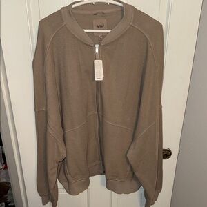 Aerie Zip Up Sweater in Tan